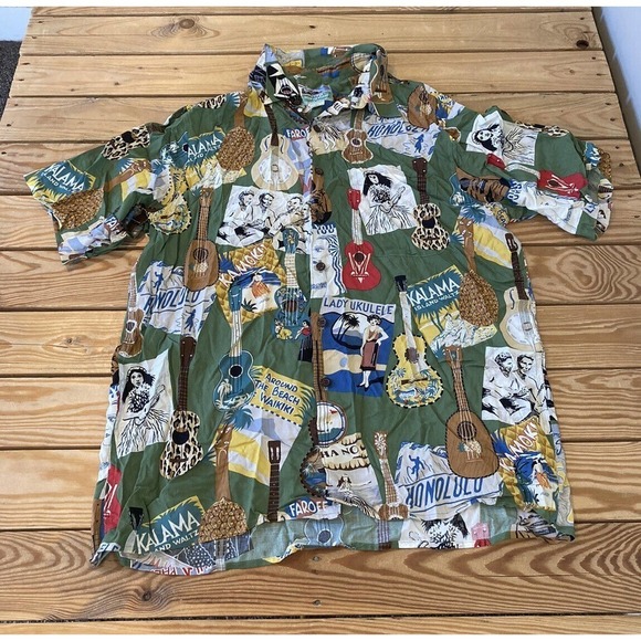 Reyn Spooner Hawaiian Shirt Size Large Men’s Green Short Sleeve - Picture 1 of 6